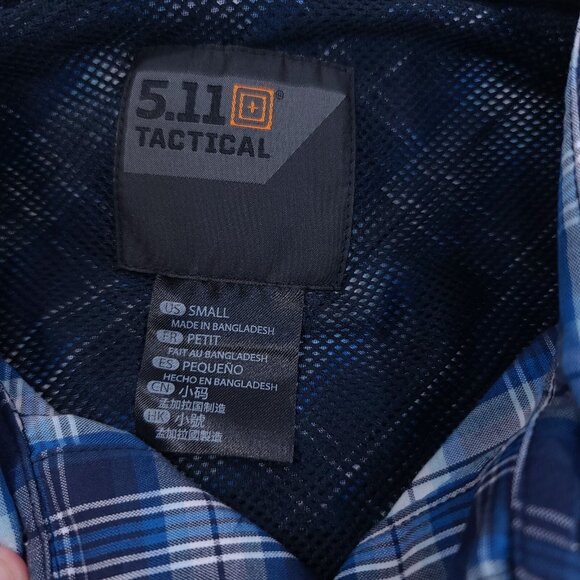 5.11 Tactical Shirt Mens Small Admiral Blue Breaker Plaid Pocket Short Sleeve - Picture 5 of 7